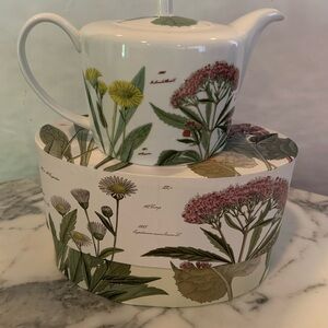 Rosanna Primavera Botanical Teapot 19th Century Plant Etchings With Gift Box